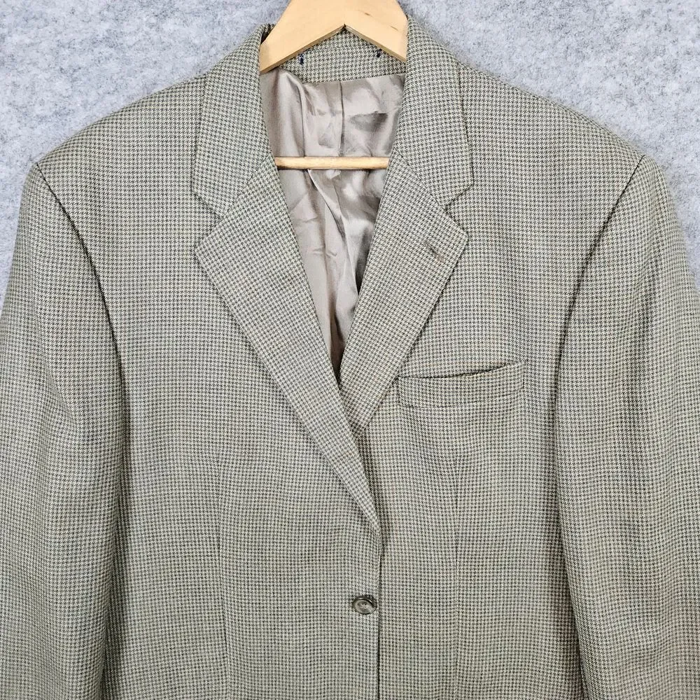 Lauren Ralph Lauren Men's Blazer Size 42L Beige Houndstooth Windowpane Silk/Wool